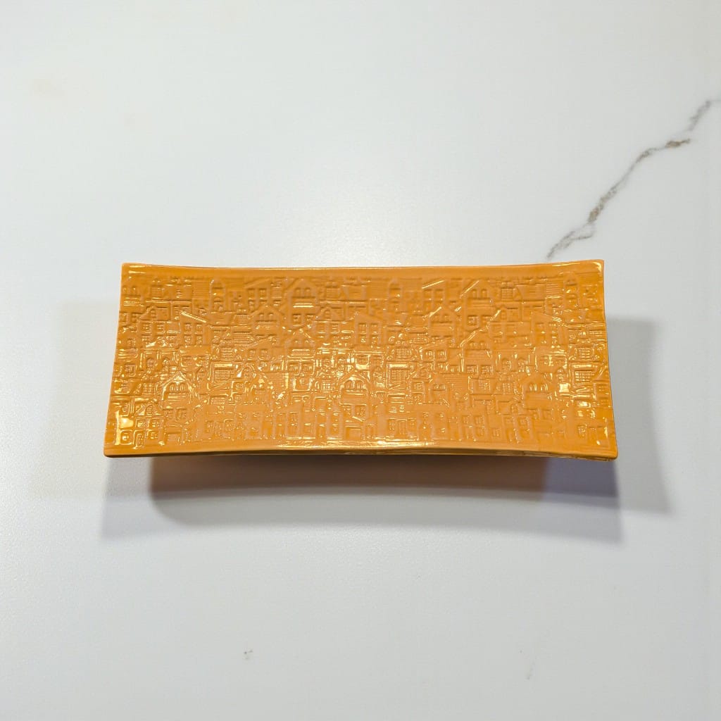 Handmade ceramic serving dish made in Finland, Town pattern