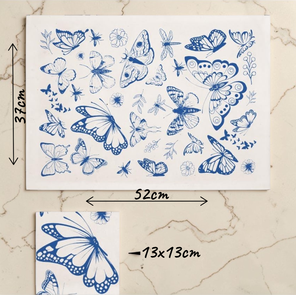 Blue Butterfly Underglaze Transfer Sheet