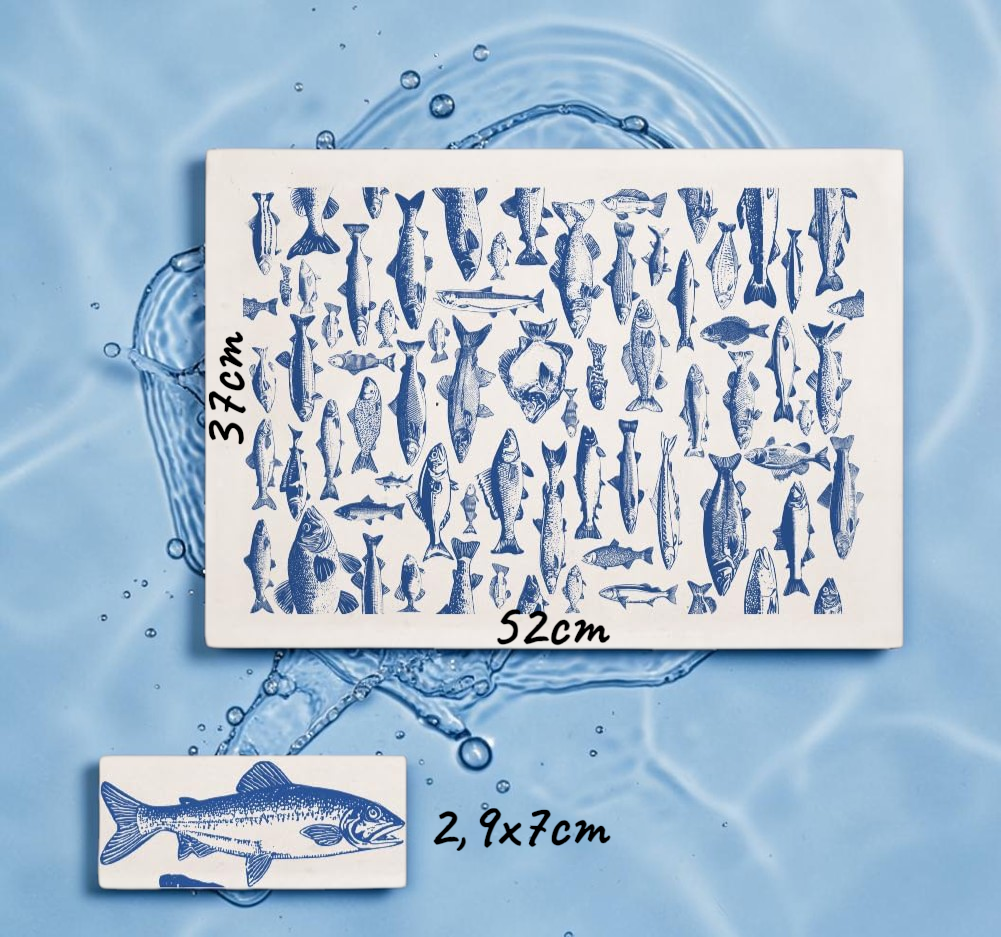 Blue Realistic Fishes Underglaze Transfer Sheet