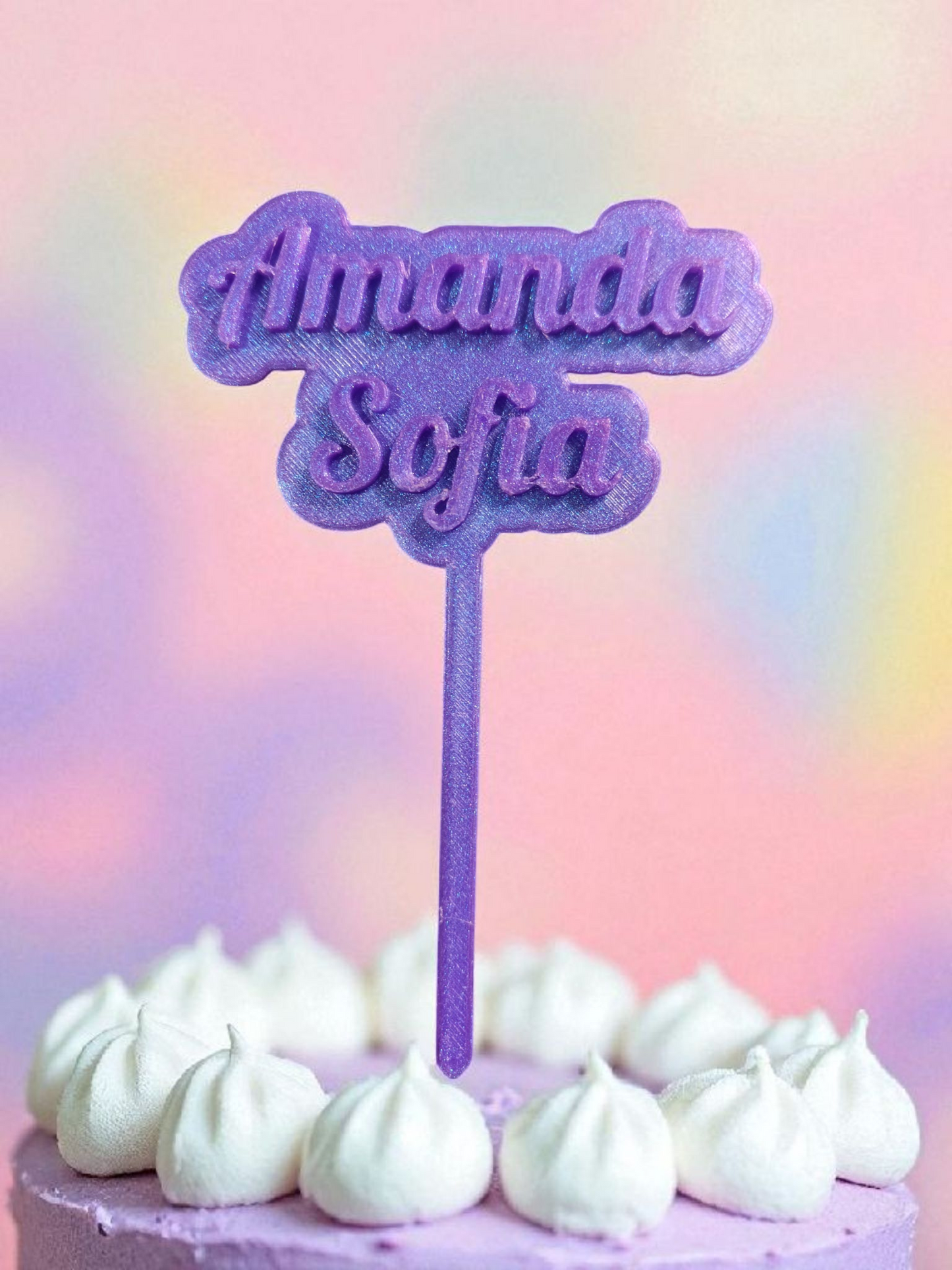 Personalised Cake Topper – Violet Glitter