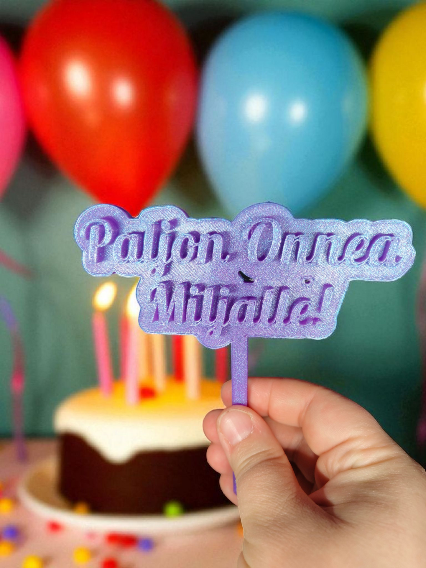 Personalised Cake Topper – Violet Glitter