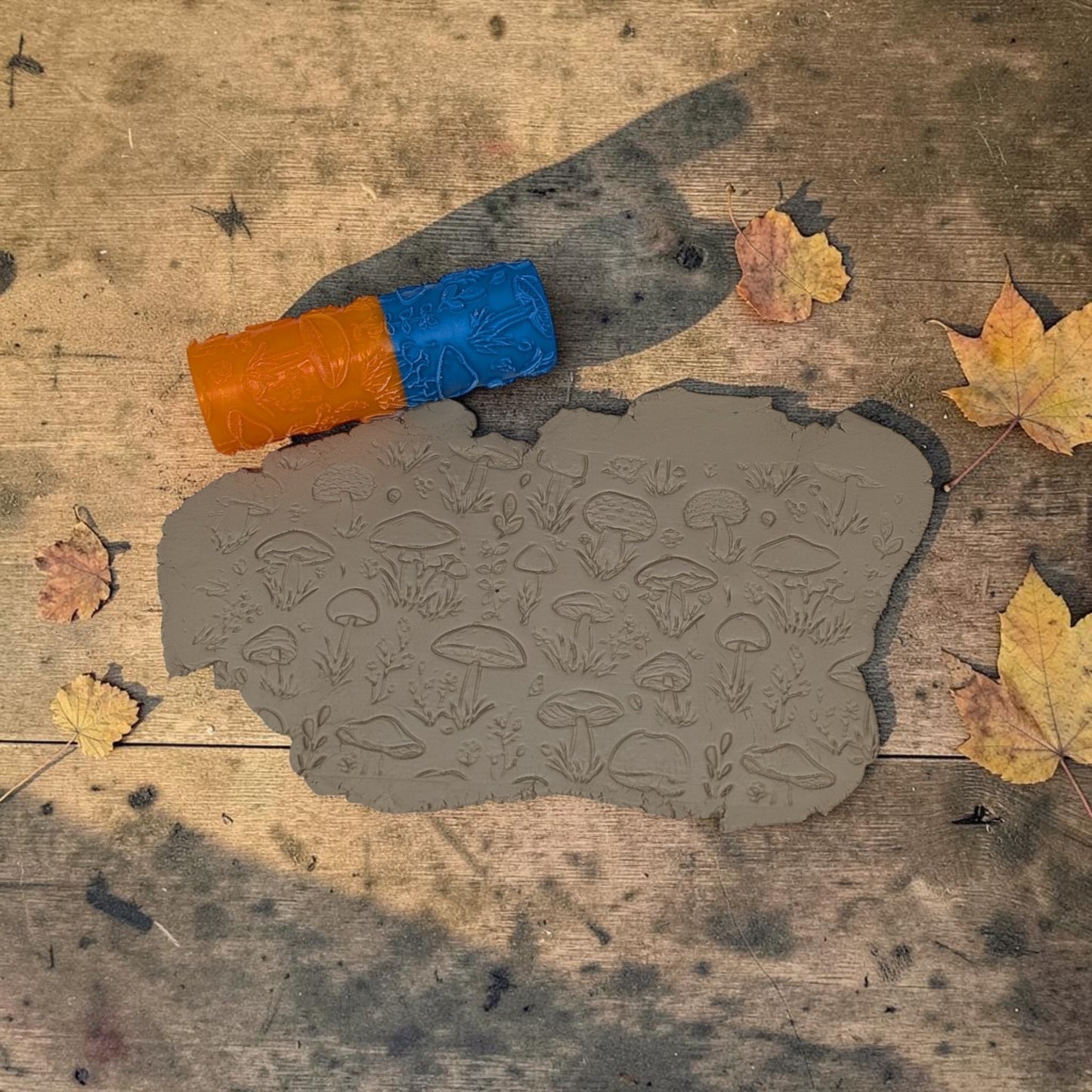 Mushroom Pattern Roller for Clay – Autumn Forest Texture Roller
