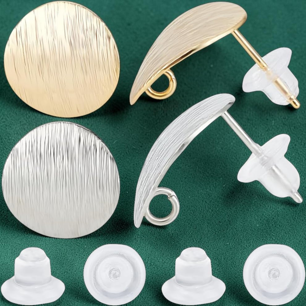 18K Kultaa & Platinaa Pinnoitetut Pyöreät Korvakorunapit, 15 mm – 4 kpl setti