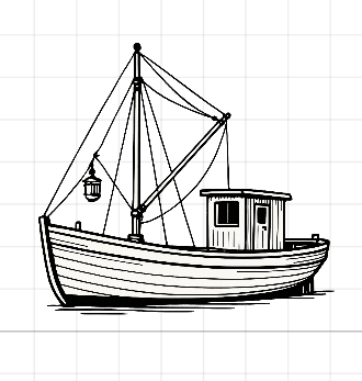 Fishing boat engraving design