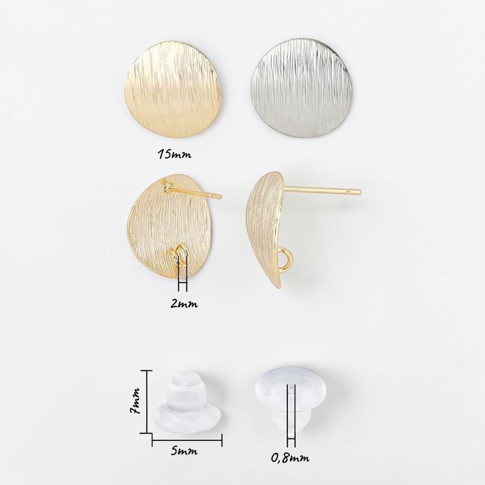18K Kultaa & Platinaa Pinnoitetut Pyöreät Korvakorunapit, 15 mm – 4 kpl setti