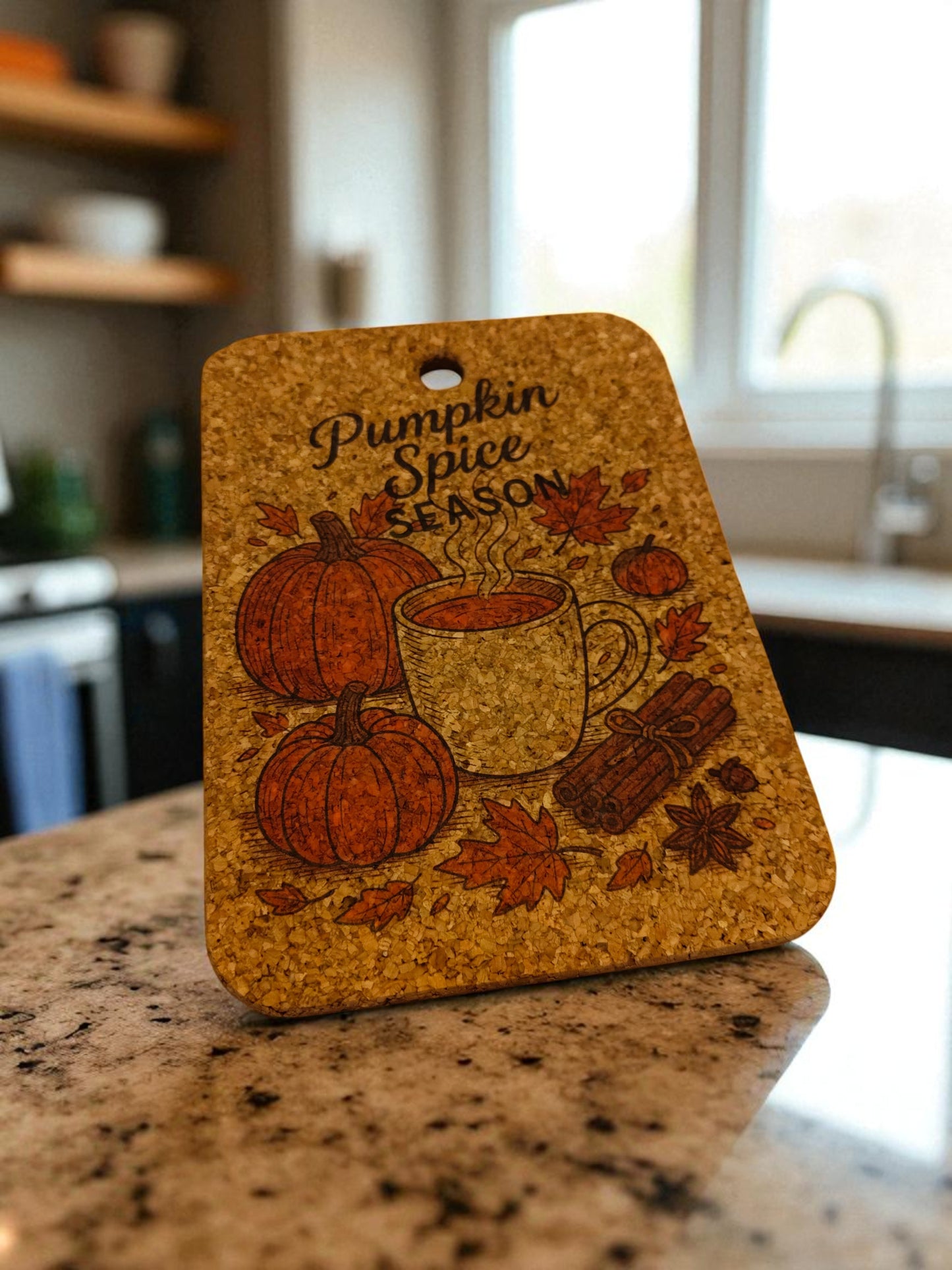 Autumn cork trivet – pumpkin design